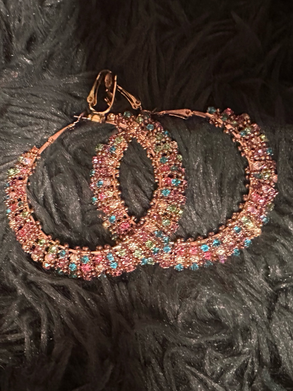 4/$20 💫 Multicolor Rhinestone Rose Gold Tone Statement Hoop Earrings